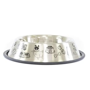Comedouro Cães E Gatos Inox Decorado Antiderrapante 710ml