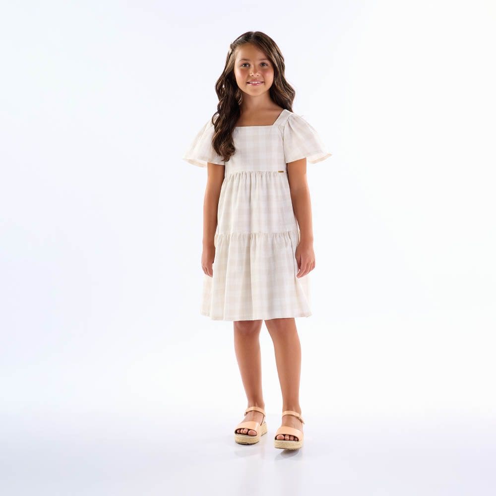 Vestido Infantil Menina - Xadrez Off White - 50723-1315