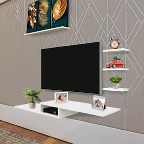 Kit 4 Prateleiras + Nicho Para Tv Rack Suspenso Sala Quarto