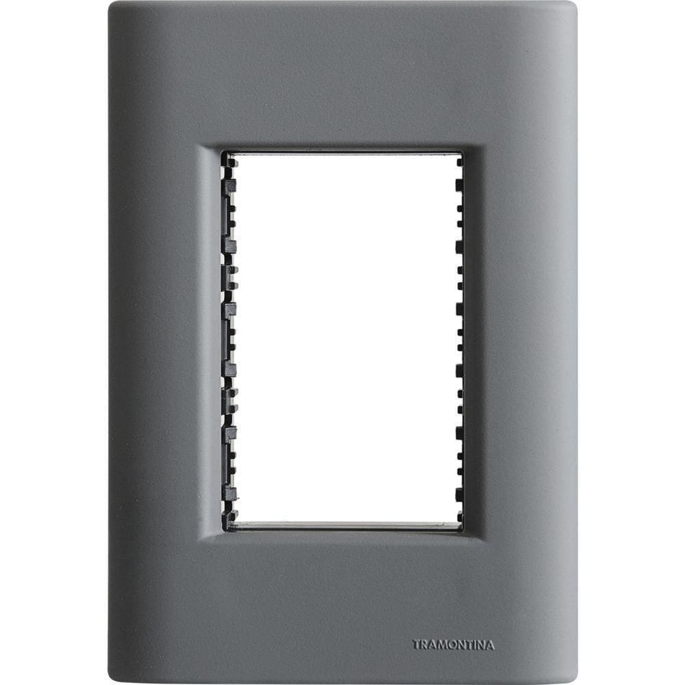 Placa 3 Postos 4x2 Tramontina Giz Titânio Soft Touch Com Suporte