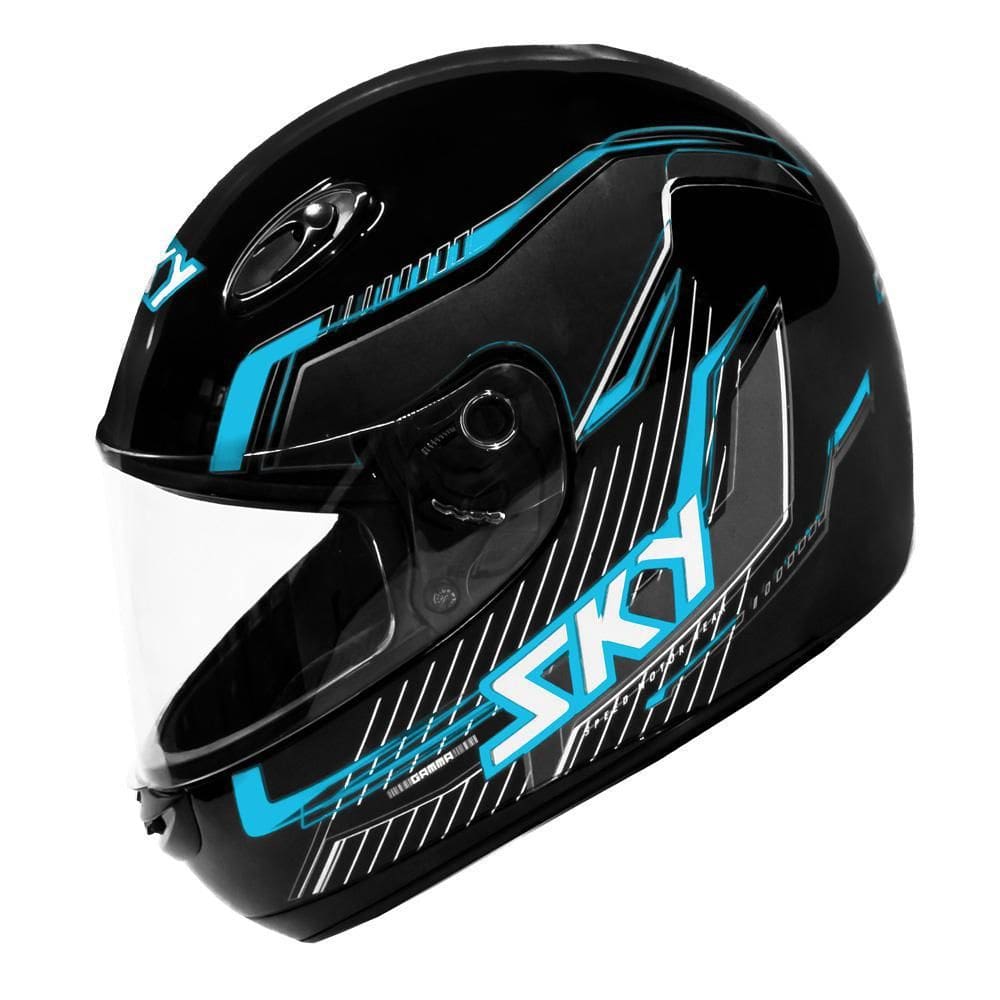 Capacete Sky Gamma Preto Brilho C/ Transfer Azul 56