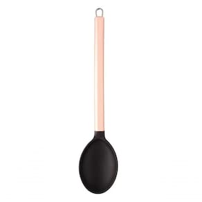 Colher De Arroz Nylon Preta Cabo De Aço Inox Rose Gold 34cm