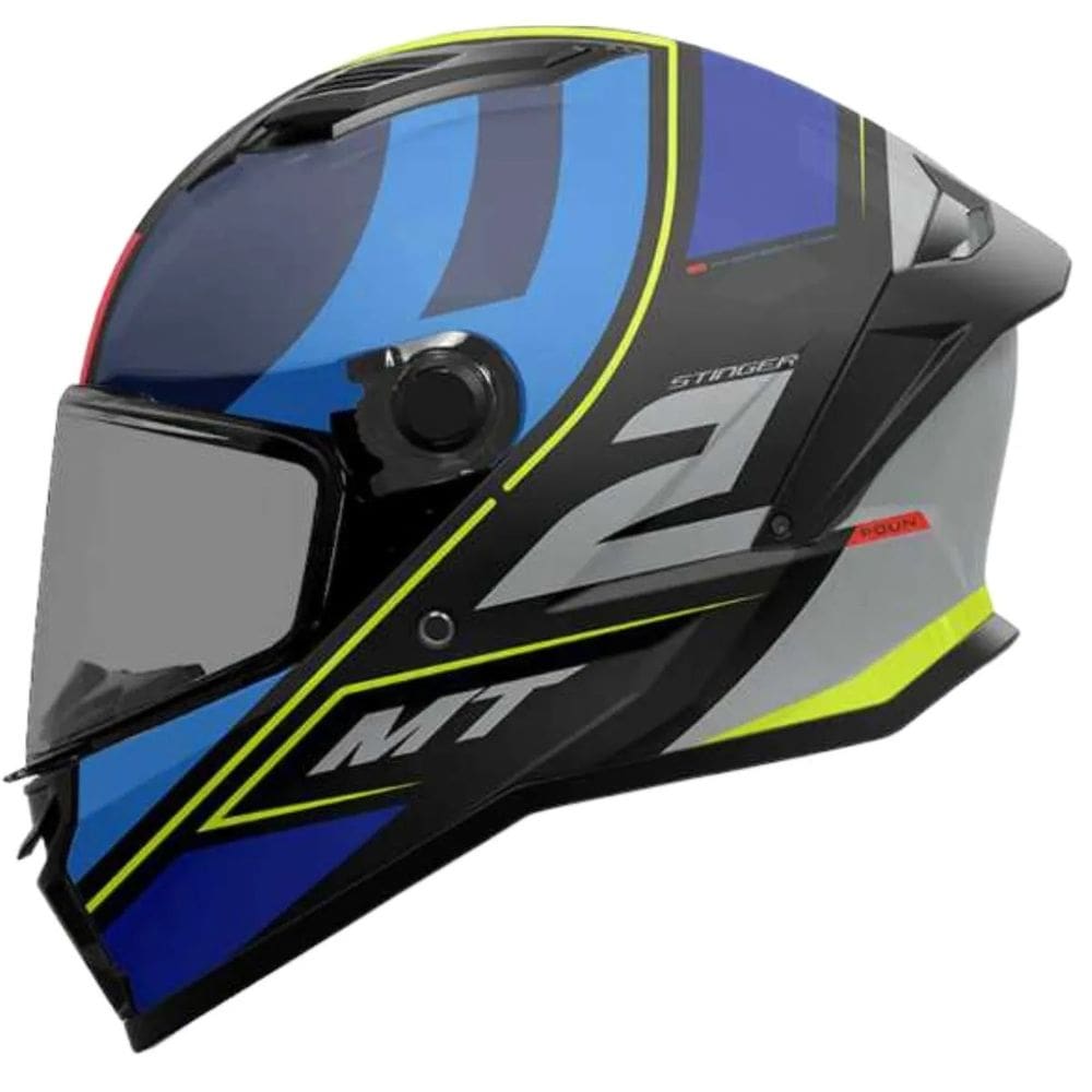 Capacete Moto Motoqueiro Mt Helmets Stinger 2 Poun B6 Preto Azul Prata Fosco Tam 60