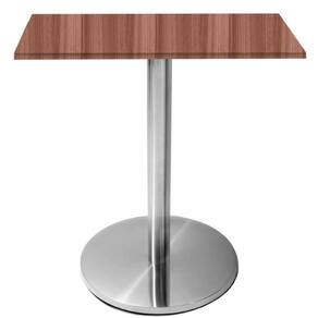 Mesa Beta Inox 75 cm (Altura) Disco Redondo Tampo MDP Quadrado 80 cm (Larg) x 2,50 cm (Alt) Walnut