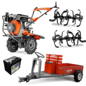 Motocultivador Diesel Husqvarna TF545DE e Carreta 4x4 Com Direção