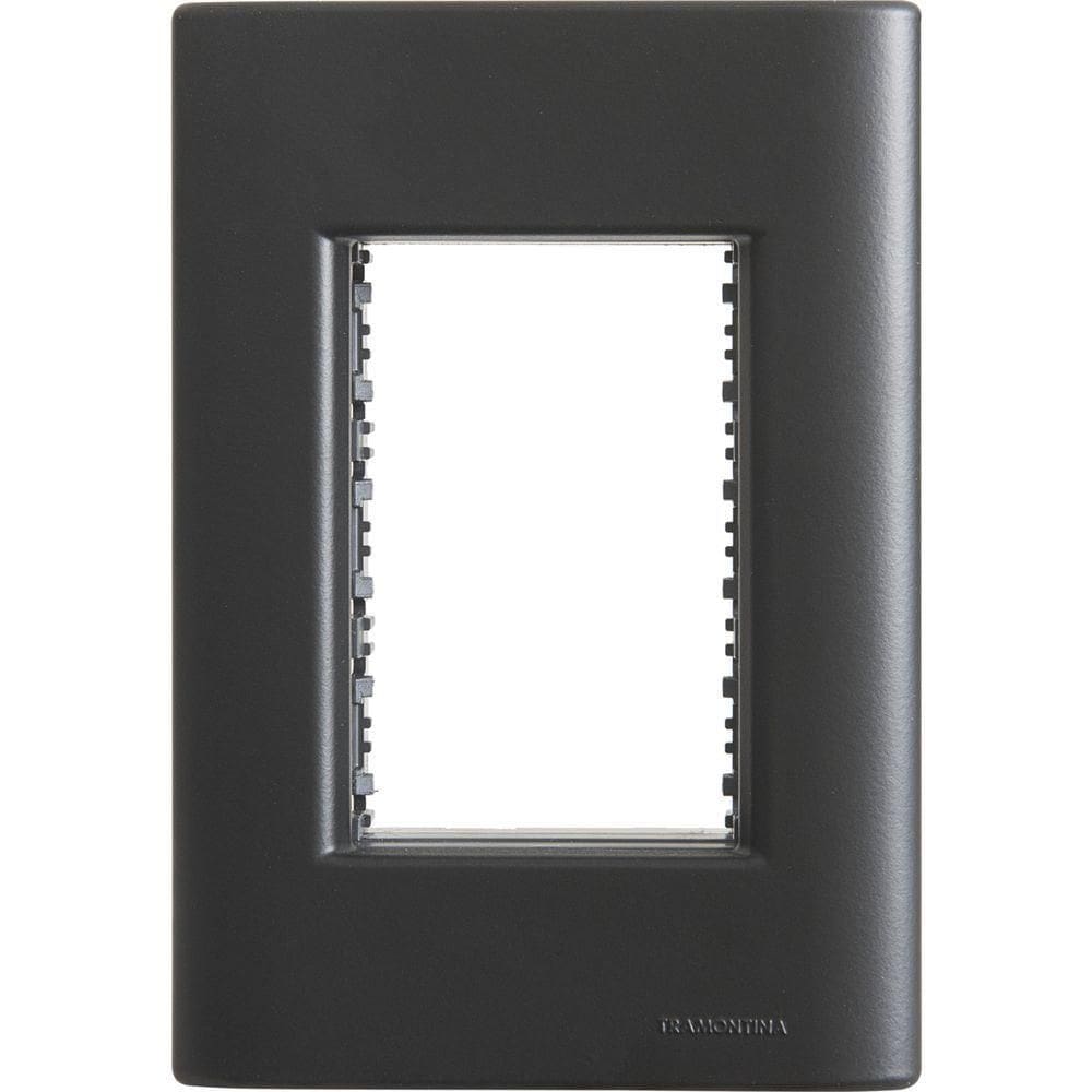Placa 3 Postos 4x2 Tramontina Giz Preta Soft Touch Com Suporte