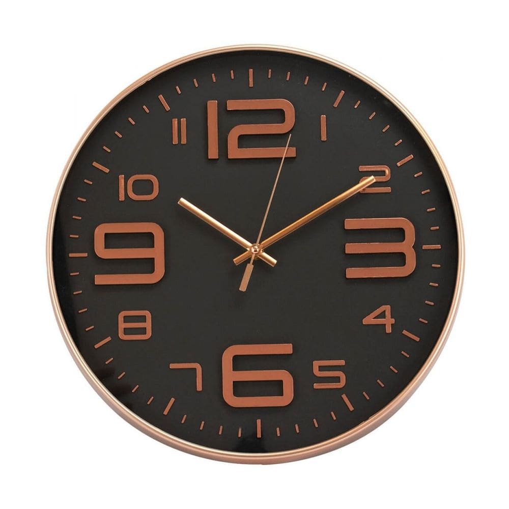 Relógio Parede Redondo Rosê Preto 34X34Cm