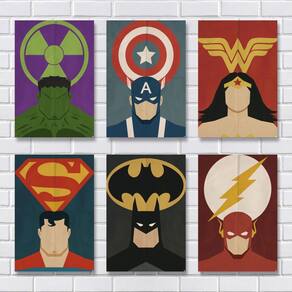 Kit Com 6 Placas Em Mdf - Super Heróis - R+ Adesivos