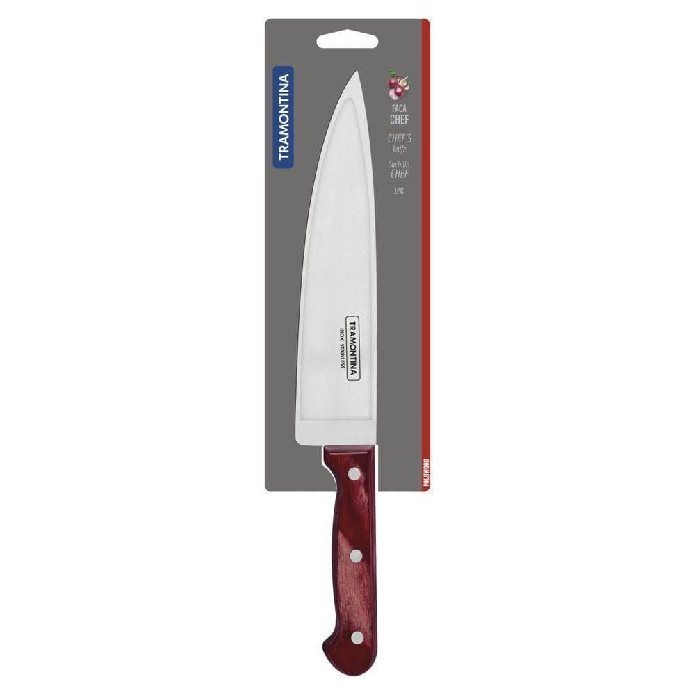 Faca Chef Tramontina Polywood Com Lamina Em Aço Inox E Cabo De Madeira Vermelho 8"