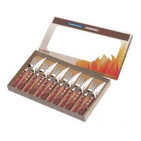 Jogo De Talheres Para Churrasco Jumbo Tramontina Em Aço Inox Com Cabo Vermelho Polywood 12 Peças