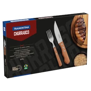 Jogo De Talheres Jumbo Para Churrasco Tramontina Com Laminas Em Aço Inox Natural 12 Peças
