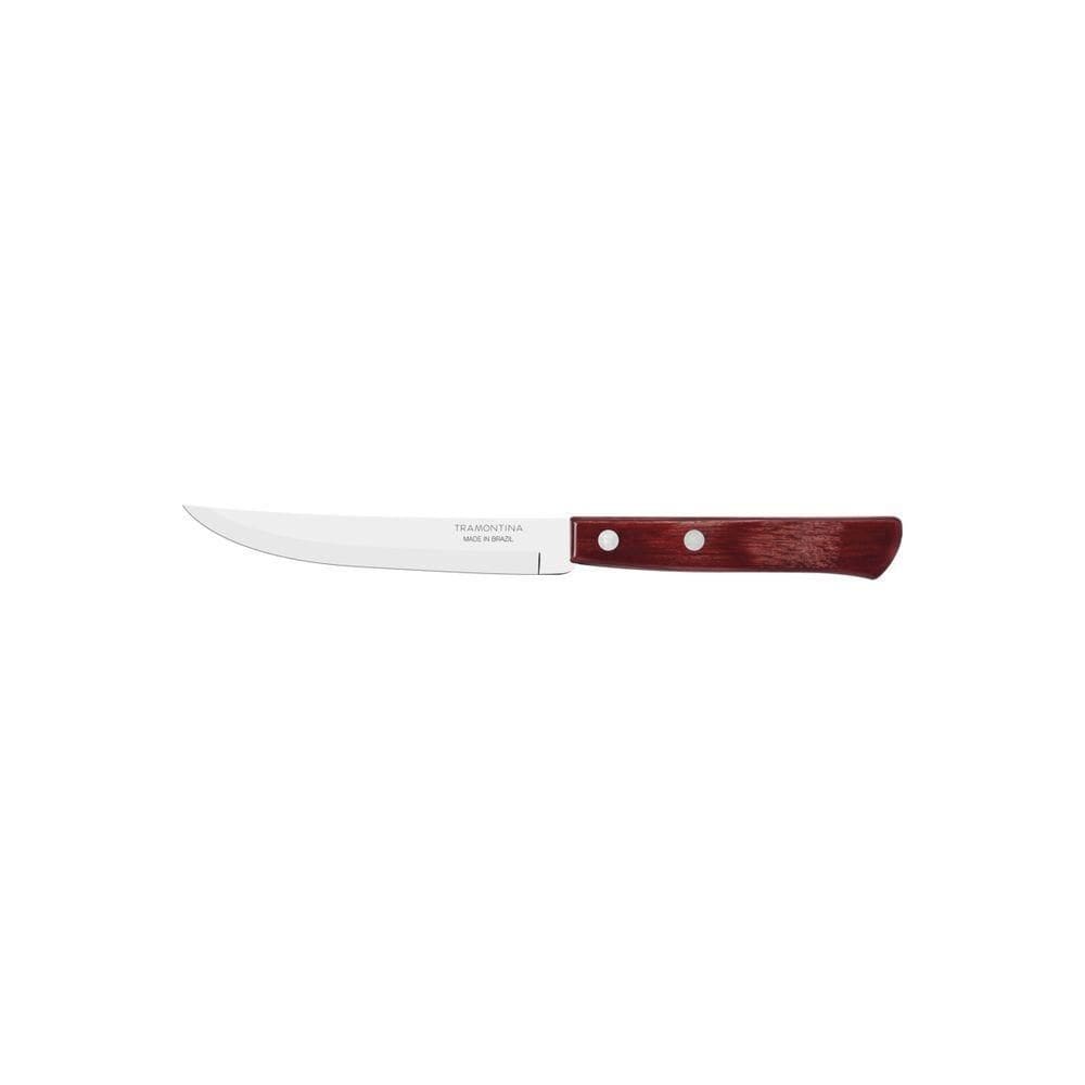 Faca Para Churrasco Tramontina Com Lâmina Em Aço Com Fio Liso E Cabo De Madeira Vermelho 5 Polegada