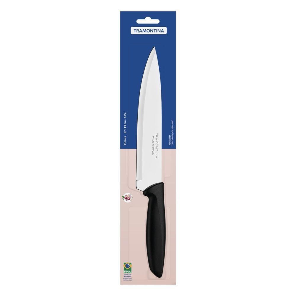 Faca Chef Tramontina Plenus Com Lamina Em Aço Inox E Cabo De Polipropileno Preto 8"
