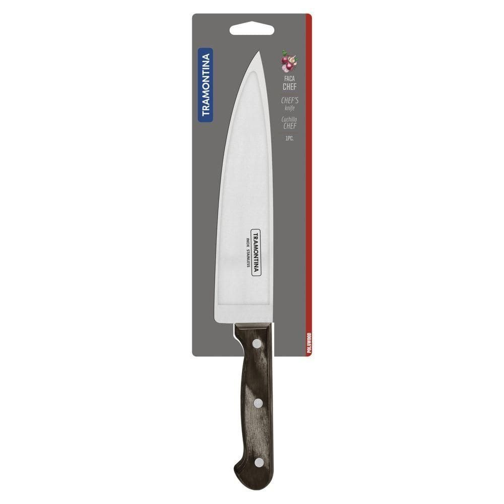 Faca Chef Tramontina Polywood Com Lamina Em Aço Inox E Cabo De Madeira Castanho 8"