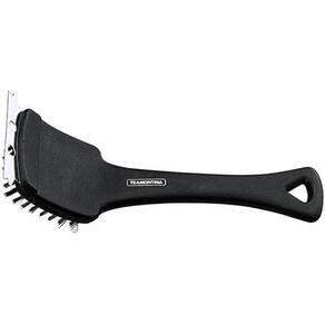 Escova Tramontina Churrasco Com Cerdas Em Aço Inox E Cabo De Polipropileno Preto 21,6 Cm