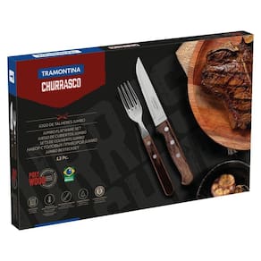 Jogo De Talheres Tramontina Churrasco Com Laminas Em Aço Inox E Cabos De Madeira Castanho 12 Peças