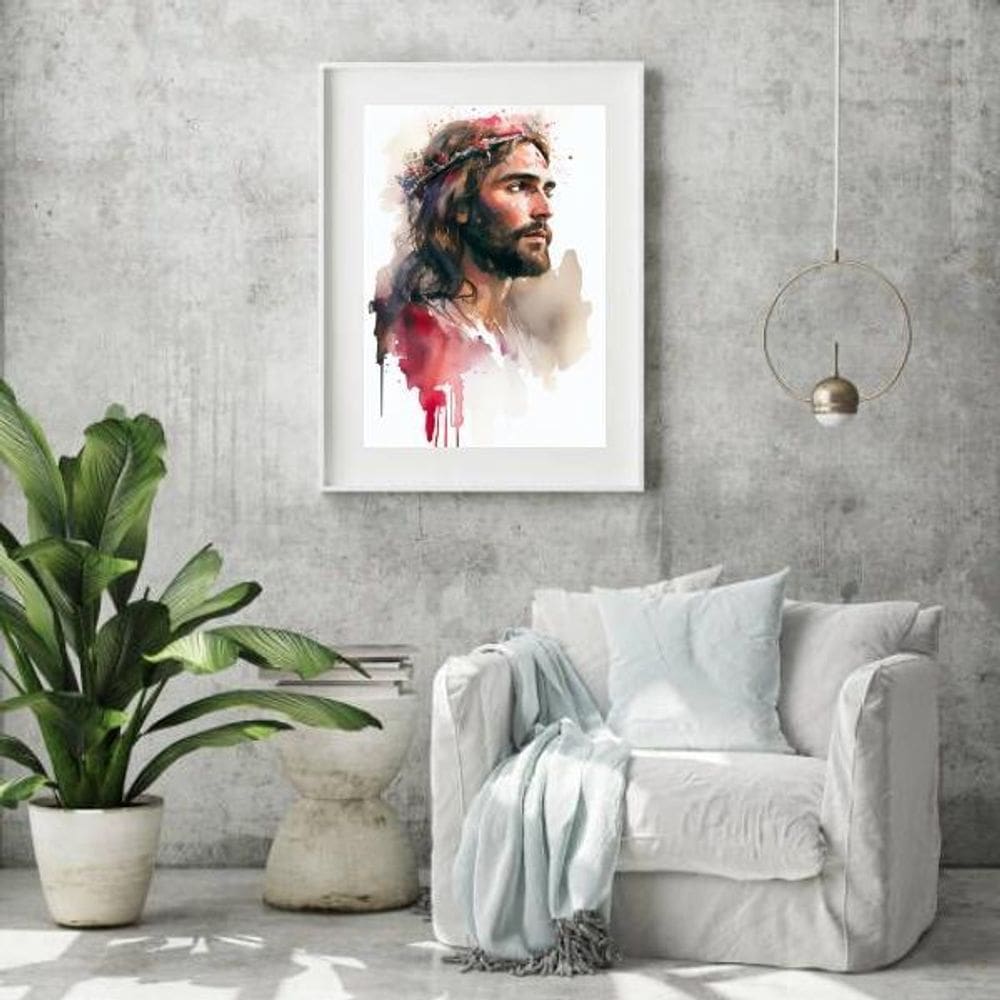 Quadro Aquarela Jesus Cristo - 60X48Cm