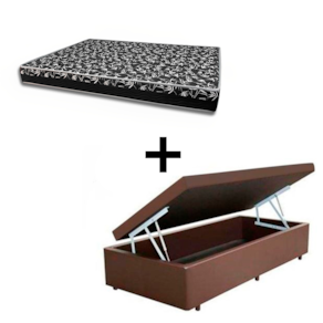 Cama Box Baú Solteiro 88 Tecido Sintético Marrom com Colchão Belize Bello Box - D33 Preto 58x88x188