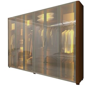 Guarda Roupa de Casal Gelius Innova com  250 cm de Largura 6 portas com 6 portas de vidro reflecta 4 gavetas com pés e LED Castanho