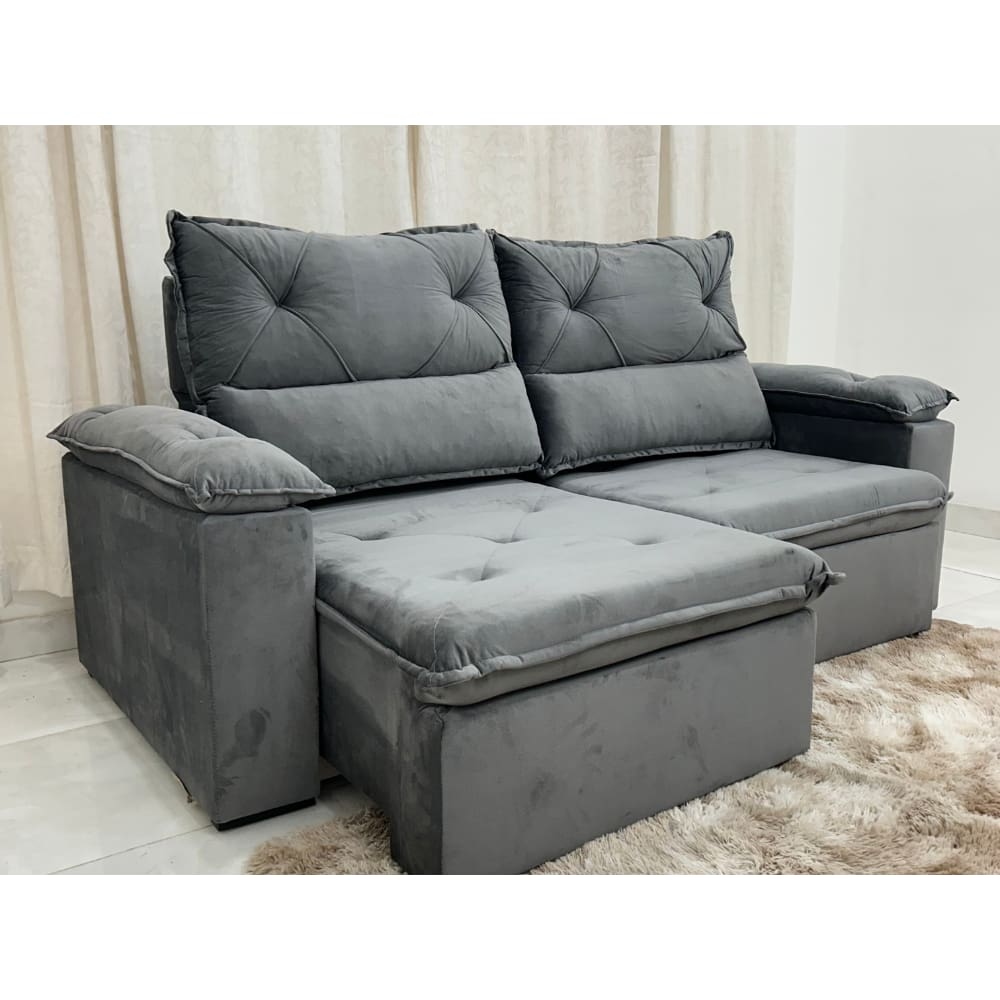 Sofá Retrátil e Reclinável 2.00m REF 2030 – Cinza Veludão