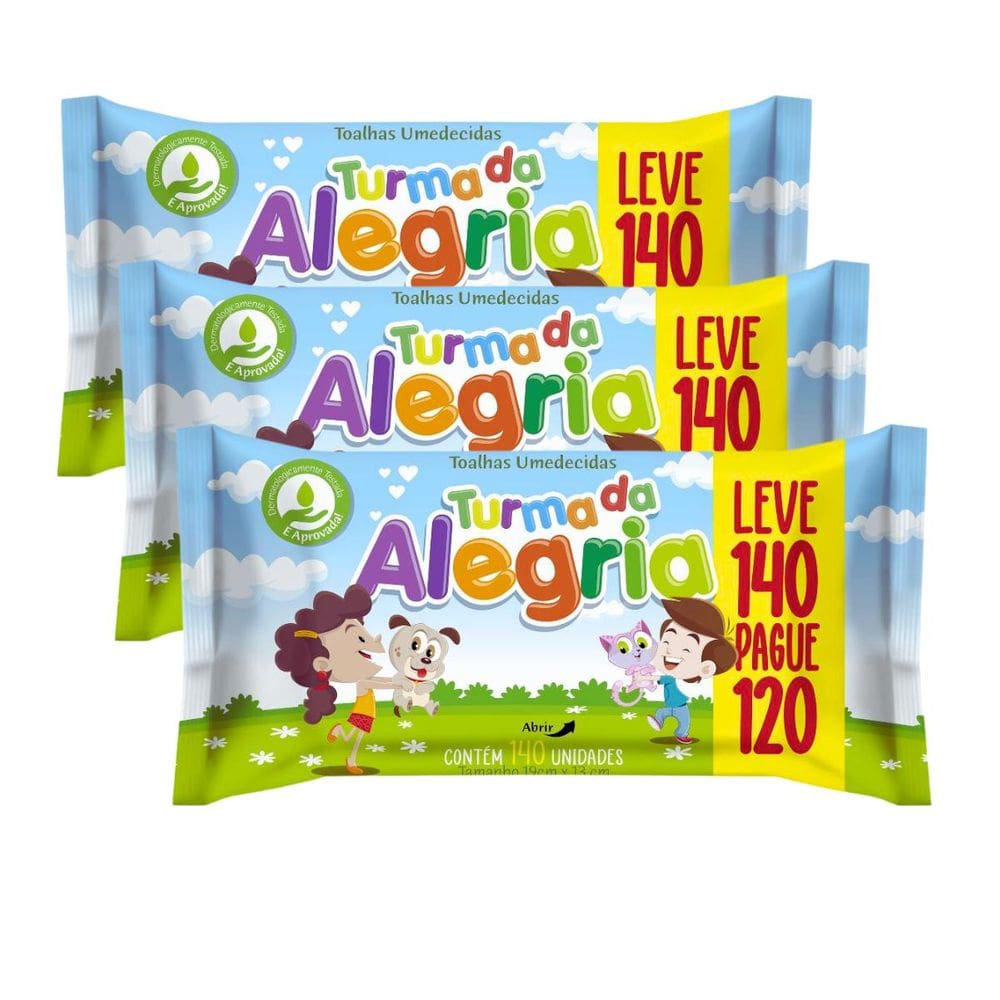 Kit C/3 Lenços Umedecidos Turma da Alegria - Leve 140 Pague 120