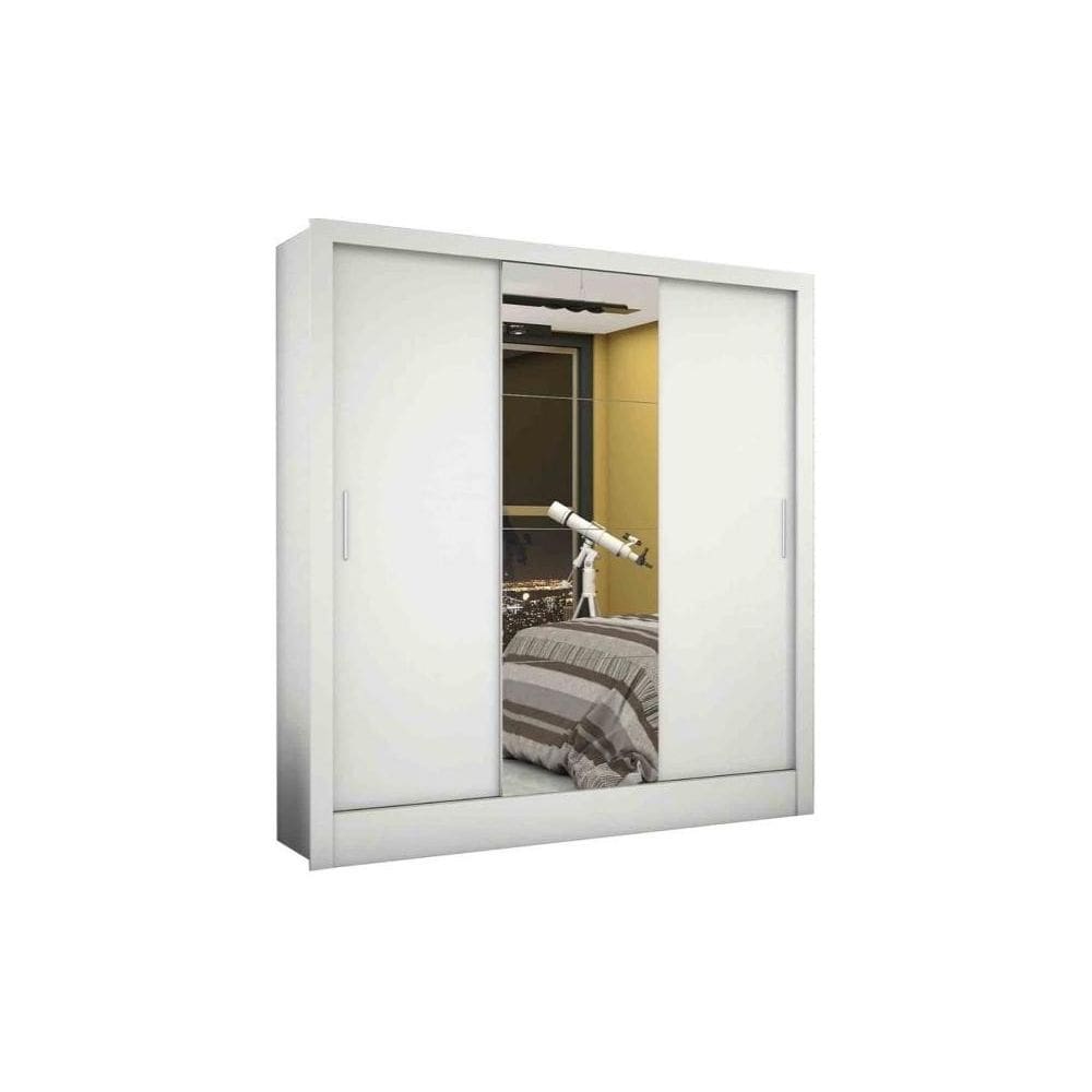 Guarda Roupa Porta de Correr com espelho e 3 gavetas Dubai Plus – Branco