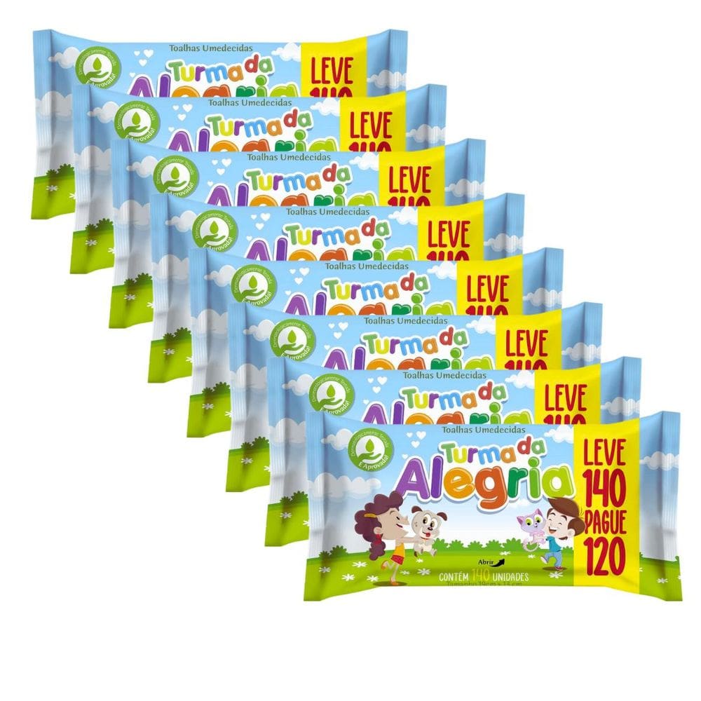 Kit C/08 Lenço Umedecido Turma da Alegria - Leve 140 Pague 120
