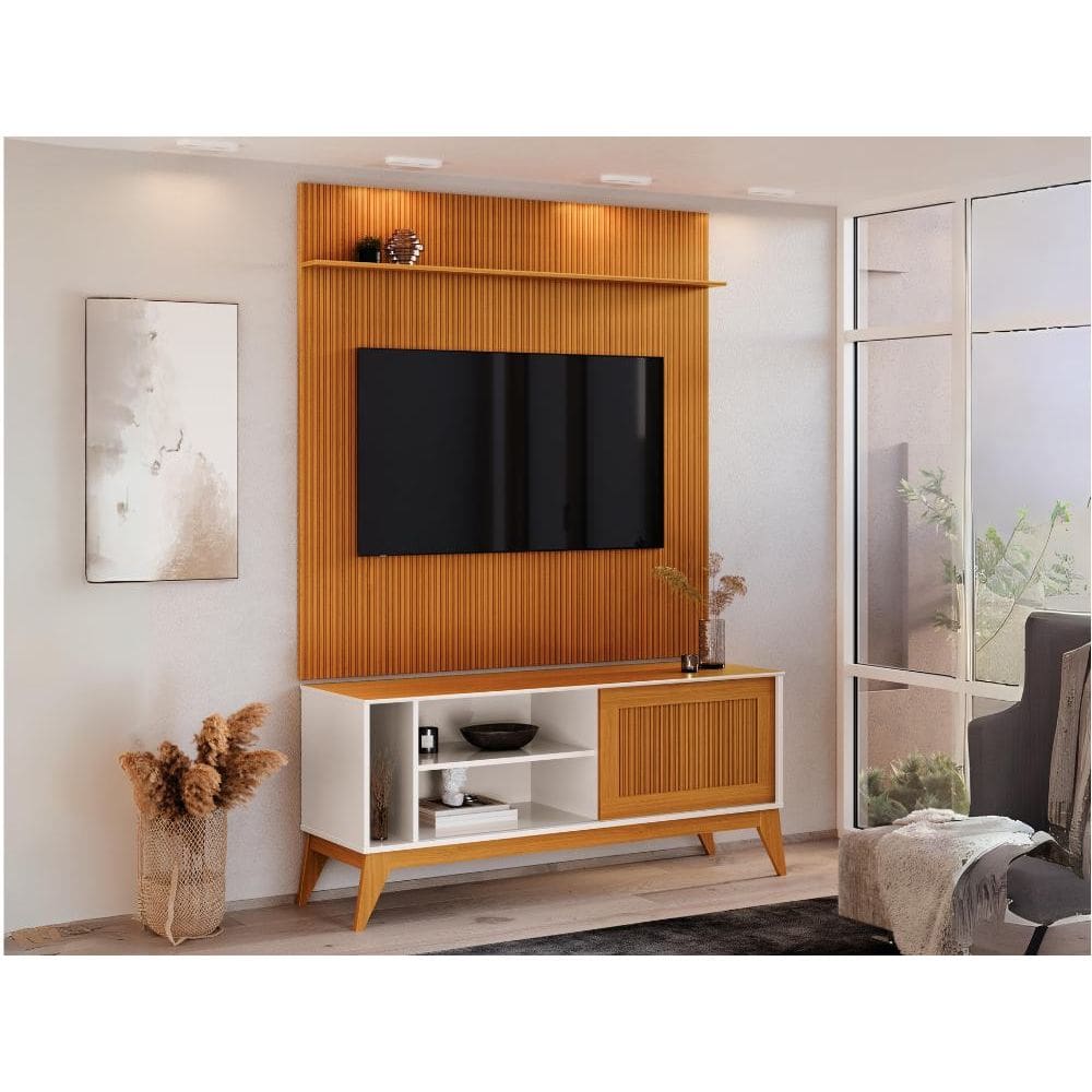 Rack Bancada Aruba com Painel Avant 55 Polegadas – Off White / Cedro