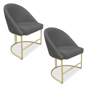 Kit 02 Cadeiras Poltrona de Jantar Bela Suede Grafite Base Metálica Industrial Dourado - Pallazio