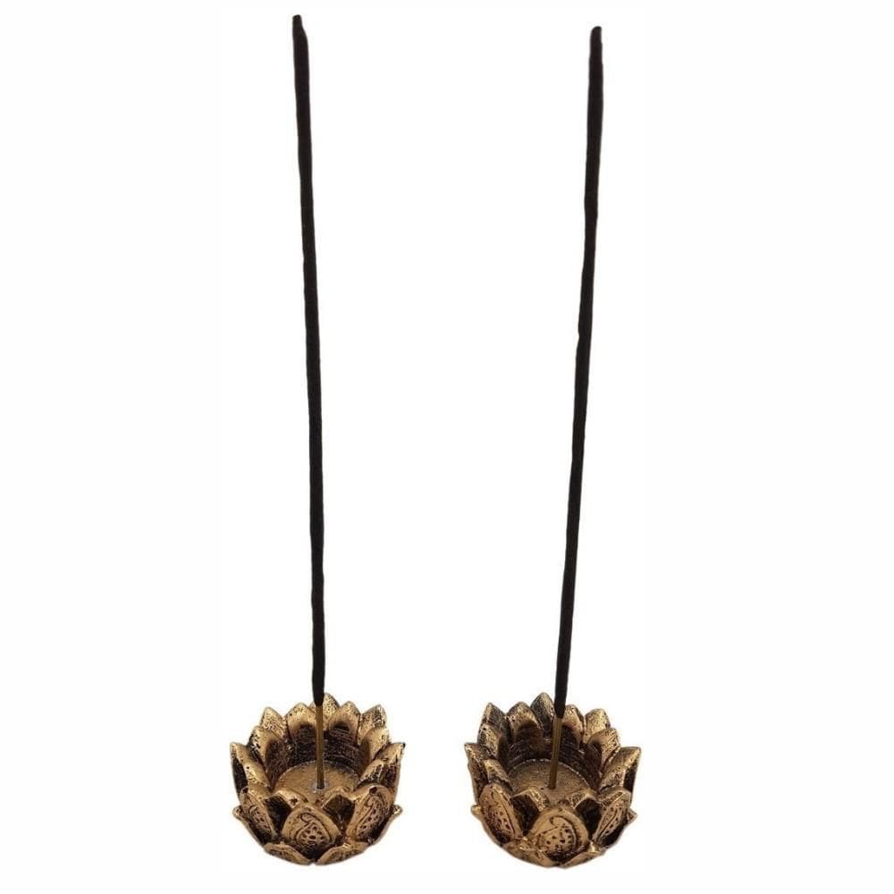Incensário Castiçal Flor De Lotus Resina 5 Cm Kit 2 Unidades