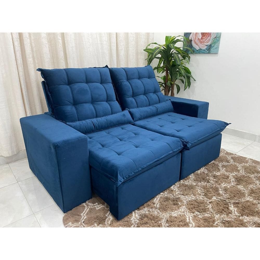 Sofá Retrátil Reclinável 3 Lugares 2.00m Small - Azul Veludão