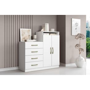 Cômoda 4 Gavetas 2 Porta Londres Branco - Aramóveis