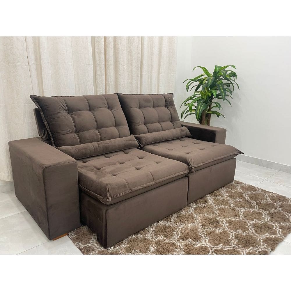 Sofá Retrátil Reclinável 04 Lugares 2.30m Small – Marrom Veludão