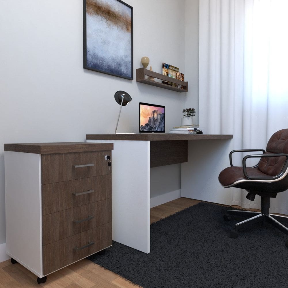 Escrivaninha com Gaveteiro e Prateleira