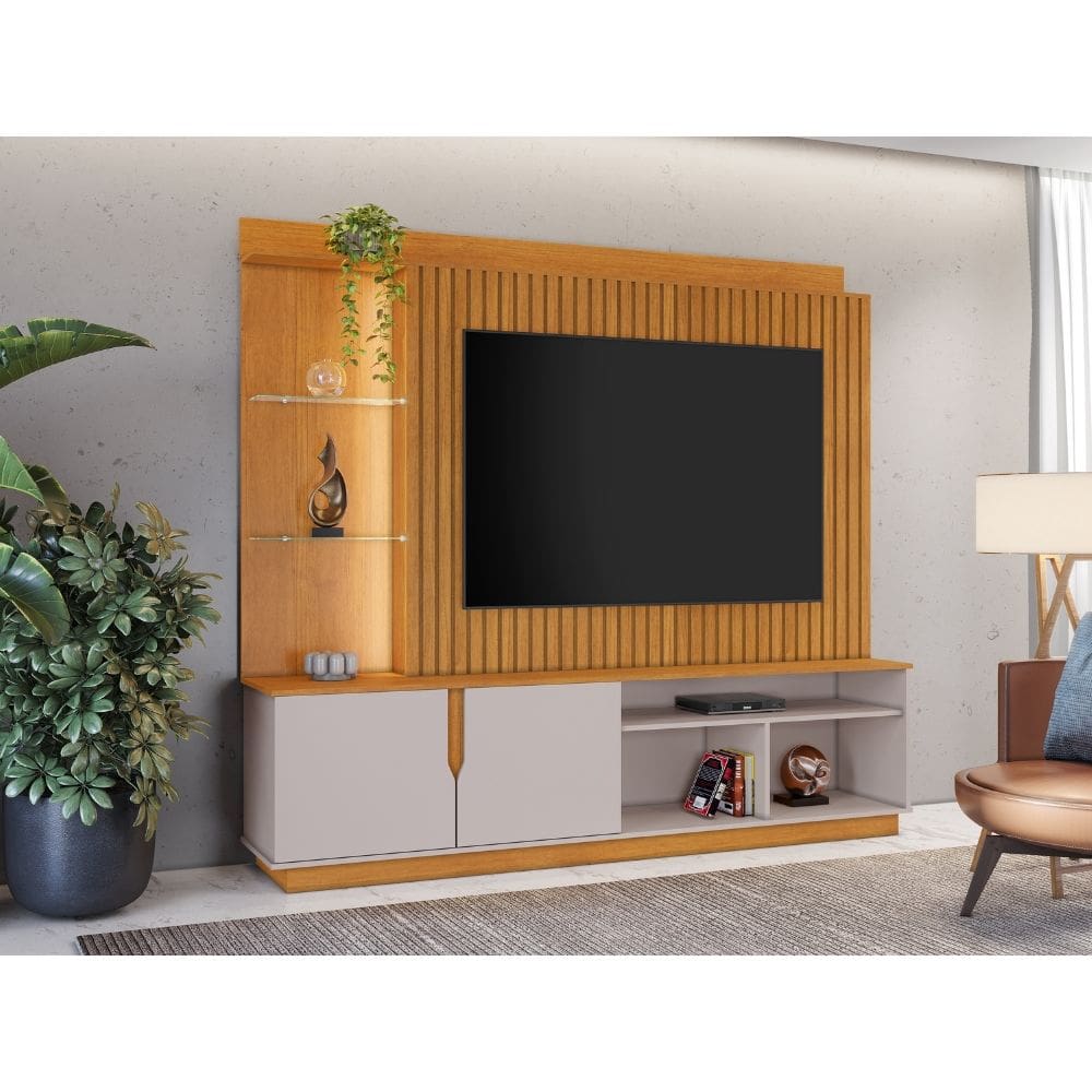 Home Theater Ripado com Led Tv 60`` Amparo - Cinamomo/Off White