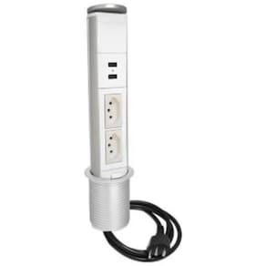 Torre Tomada Mini Totem Manual 2 Tomadas 20A + 2 Usb Branco