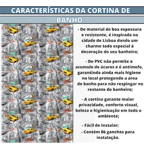 Cortina De Box Banheiro Nova Iorque Com Ganchos