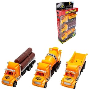 Kit 3 Caminhão De Brinquedo Construção Amarelo A Fricção