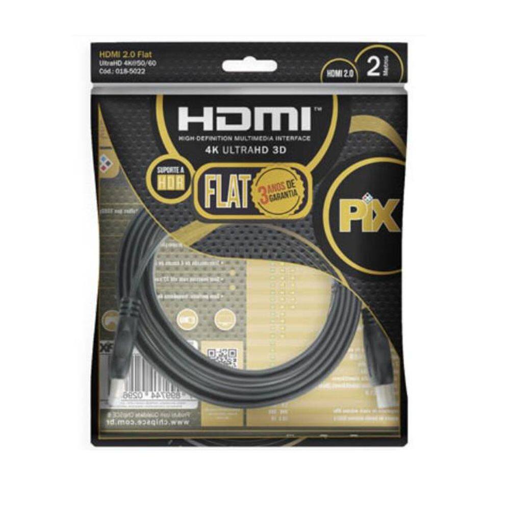 Cabo Hdmi Flat 2.0 Pix 4K 19 Pinos 2 Metros