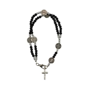 Pulseira Terço Contas Pretas / Cinza E Branco 0.5Cm