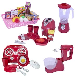 Cozinha Infantil Eletro Menino Vermelho Mercado Jantar 23Pç