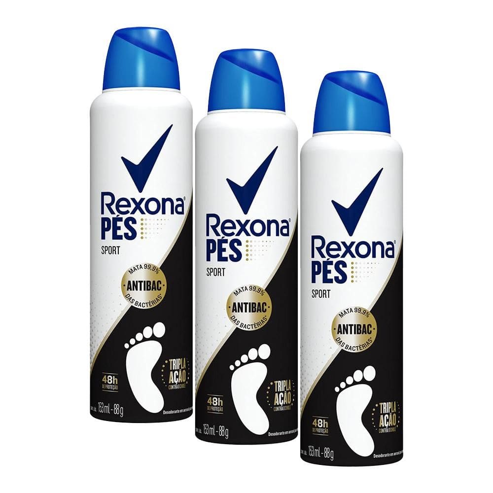 Kit 3 Desodorantes Aerossol para os Pés Rexona Sport 153ml