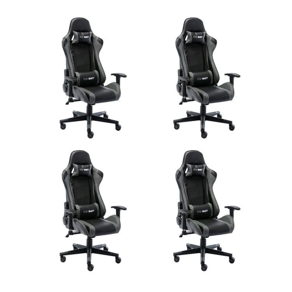 Kit 4 Cadeiras Gamer Giratória em Couro One Shot Preto/Cinza