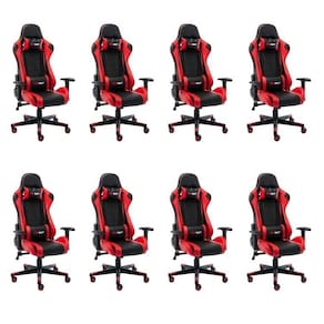 Kit 8 Cadeiras Gamer Giratória One Shot Preto/Vermelho