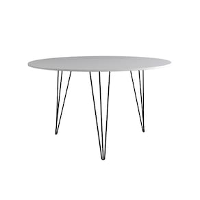 Mesa de Jantar Redonda 110cm Clips 3 Pés Ferro Branco