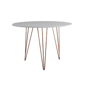 Mesa de Jantar Redonda 90cm Clips 3 Pés Base Cobre Branco