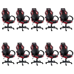 Kit 10 Cadeiras Gamer Giratória Regulavel Quest Preto/Vermelho