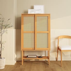 Cristaleira Baixa Magna Porta Rattan Cabecasa Madeiramadeira Mel