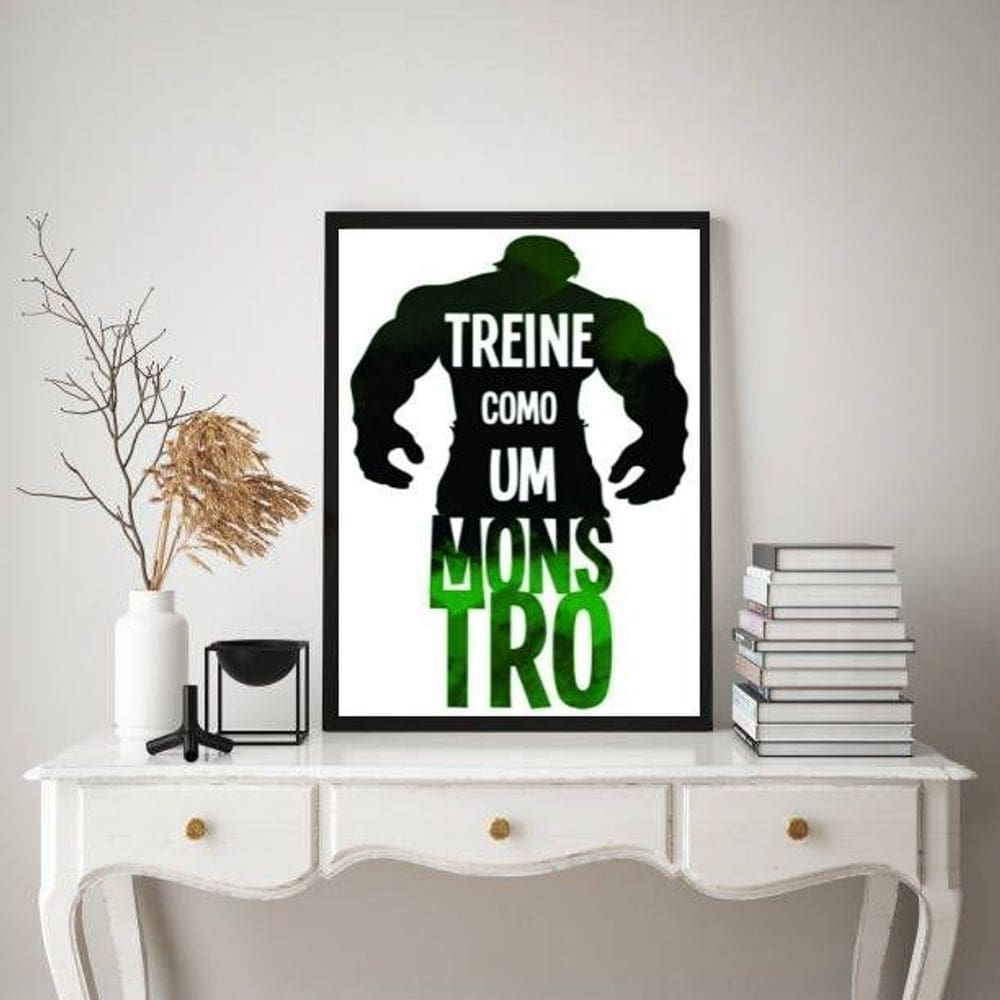 Quadro Decorativo Treine Como Um Monstro 45X34Cm - Com Vidro