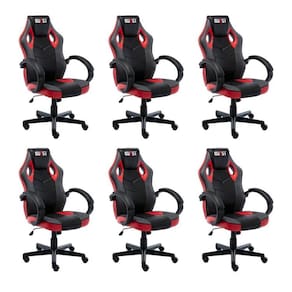 Kit 6 Cadeiras Gamer Giratória Regulavel Quest Preto/Vermelho